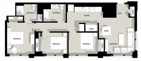 A floor plan of an apartment with various rooms labeled.